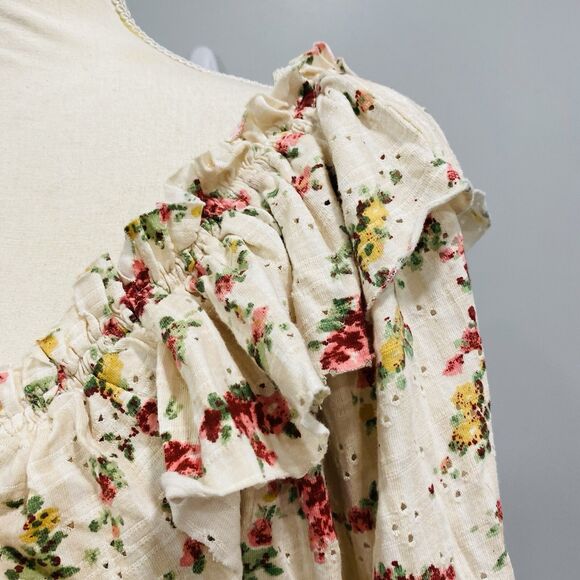 NWT FREE PEOPLE M Favorite Girl Cream Tea Party Combo Top Smocked Floral Cottage - Picture 5 of 16